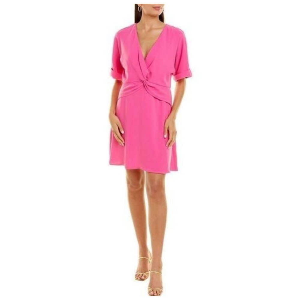 NWT Trina Turk Nabila Fuschia Pink Twist Front Deep V Neck Mini Dress Size 6